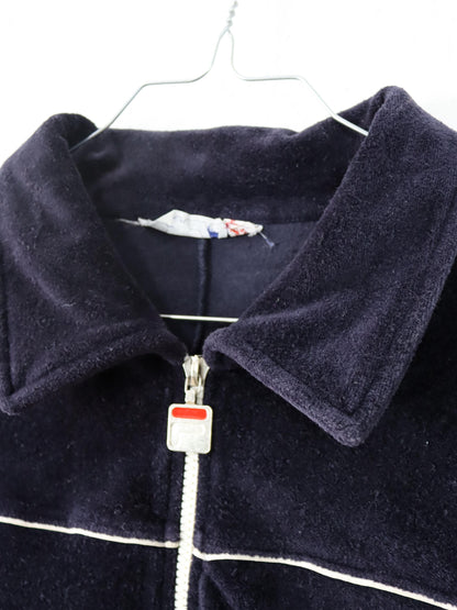 Vintage 80er 90er FILA Trainingsjacke Samt Velours Kragen dunkelblau 56 XXL