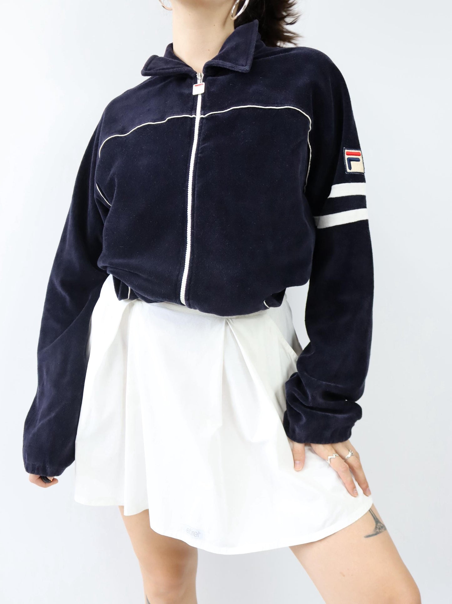 Vintage 80er 90er FILA Trainingsjacke Samt Velours Kragen dunkelblau 56 XXL