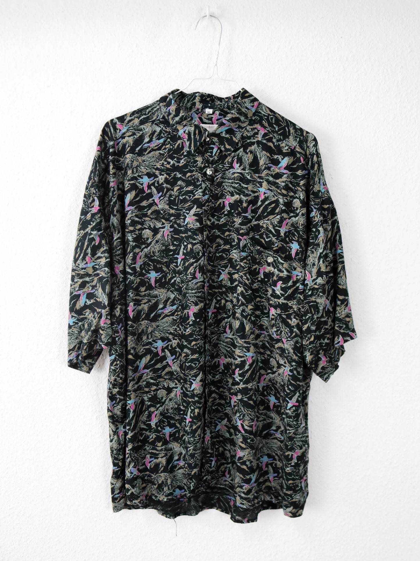 Vintage 80er 90er Hemd kurzarm crazy pattern gemustert Viskose XL