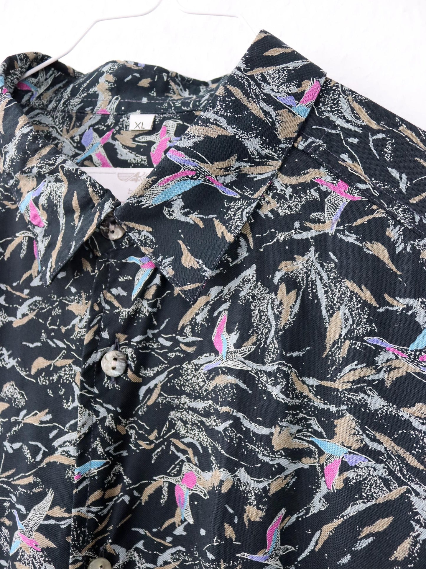 Vintage 80er 90er Hemd kurzarm crazy pattern gemustert Viskose XL