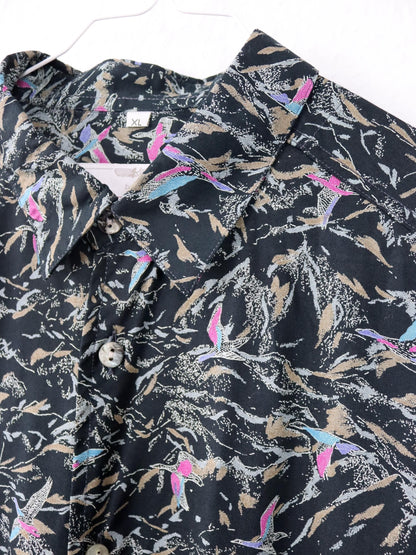 Vintage 80er 90er Hemd kurzarm crazy pattern gemustert Viskose XL