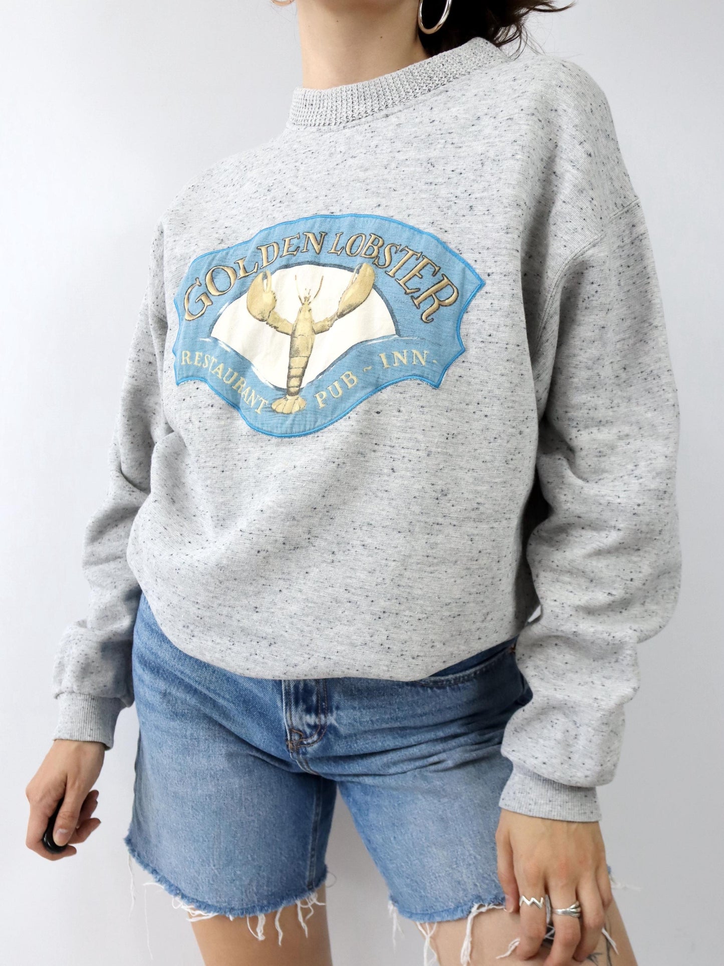 Vintage 80er 90er HIGHLANDS Sweatshirt Pullover graumeliert Lobster Patch L
