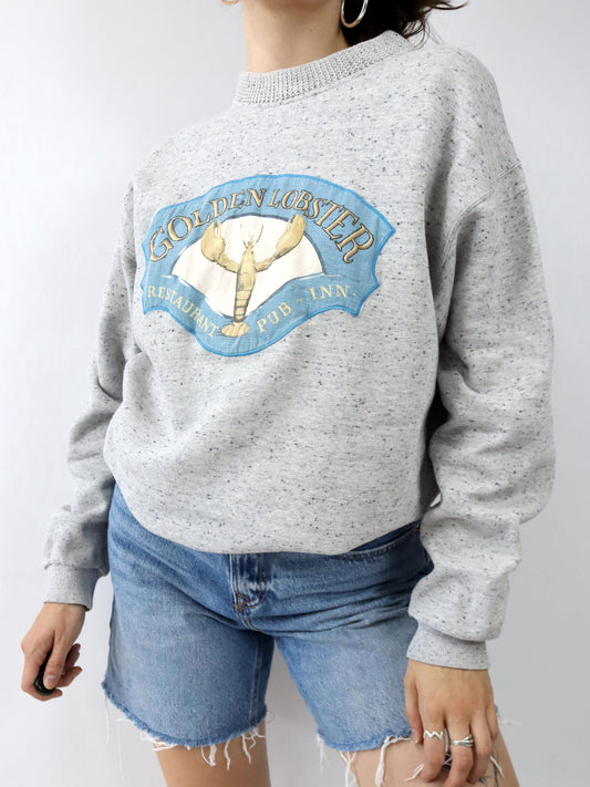 Vintage 80er 90er HIGHLANDS Sweatshirt Pullover graumeliert Lobster Patch L