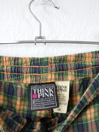 Vintage 80er 90er THINK PINK Jogginghose Hose kariert orange grün XS