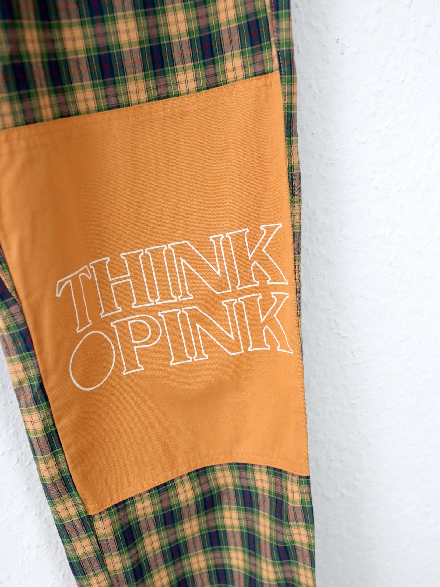 Vintage 80er 90er THINK PINK Jogginghose Hose kariert orange grün XS