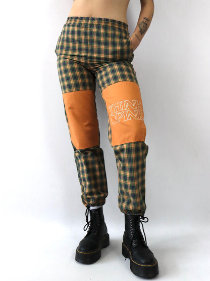 Vintage 80er 90er THINK PINK Jogginghose Hose kariert orange grün XS