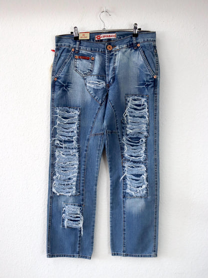 Vintage 00er Y2K Jeans Hose gerades Bein Baggy used look low waist deadstock W32 L32