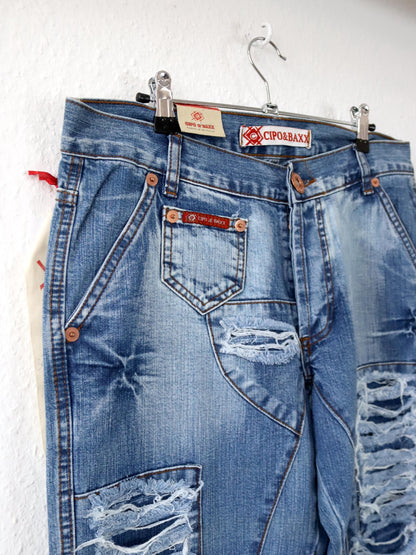 Vintage 00er Y2K Jeans Hose gerades Bein Baggy used look low waist deadstock W32 L32