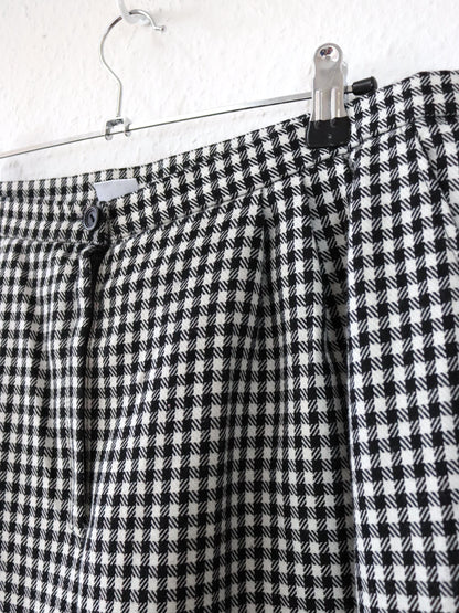 Vintage 80er 90er Bundfaltenhose Wolle Hose gerades Bein schwarz weiß kariert Hahnentritt 46 L