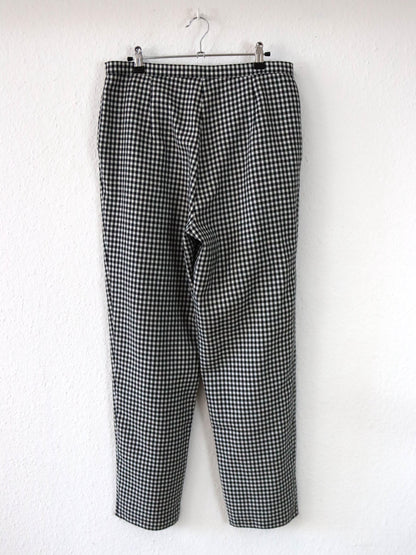Vintage 80er 90er Bundfaltenhose Wolle Hose gerades Bein schwarz weiß kariert Hahnentritt 46 L