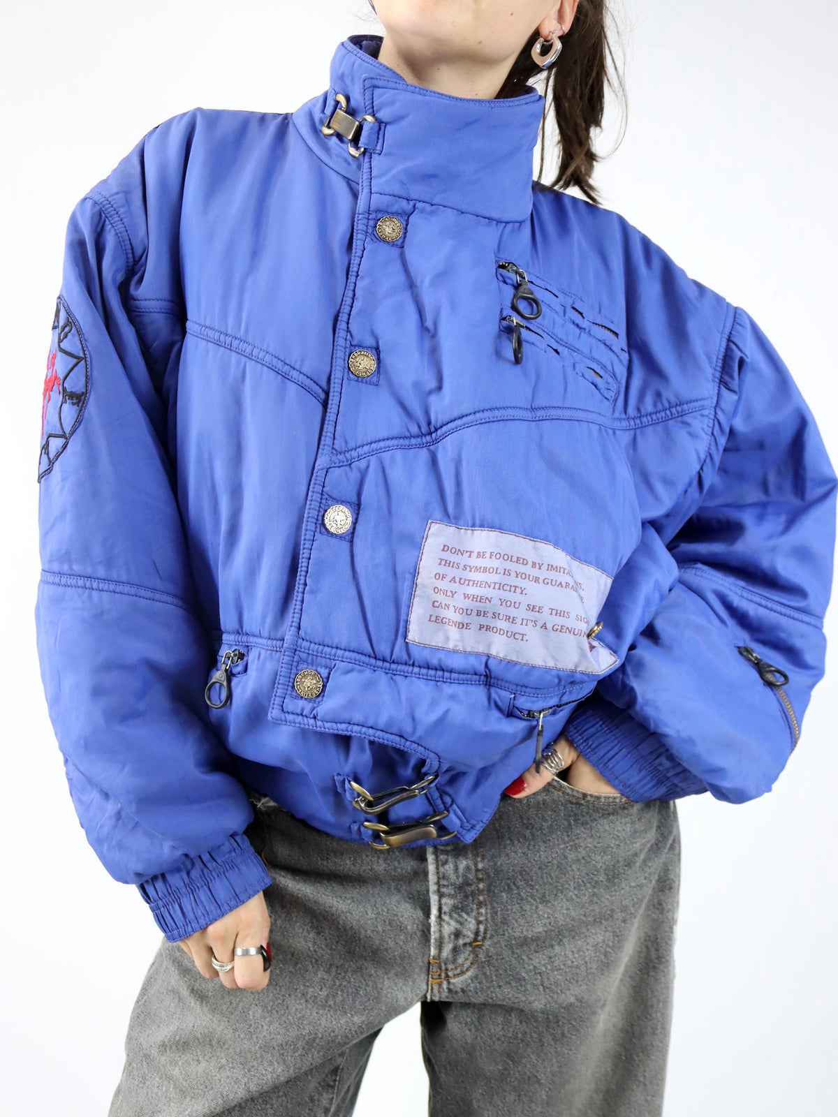 Vintage 80er 90er LEGEND Winterjacke Bomberjacke gefüttert blau Fireman Clips L