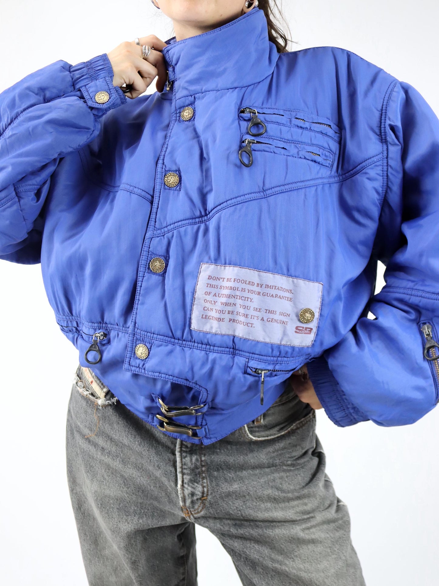 Vintage 80er 90er LEGEND Winterjacke Bomberjacke gefüttert blau Fireman Clips L
