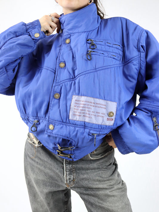 Vintage 80er 90er LEGEND Winterjacke Bomberjacke gefüttert blau Fireman Clips L