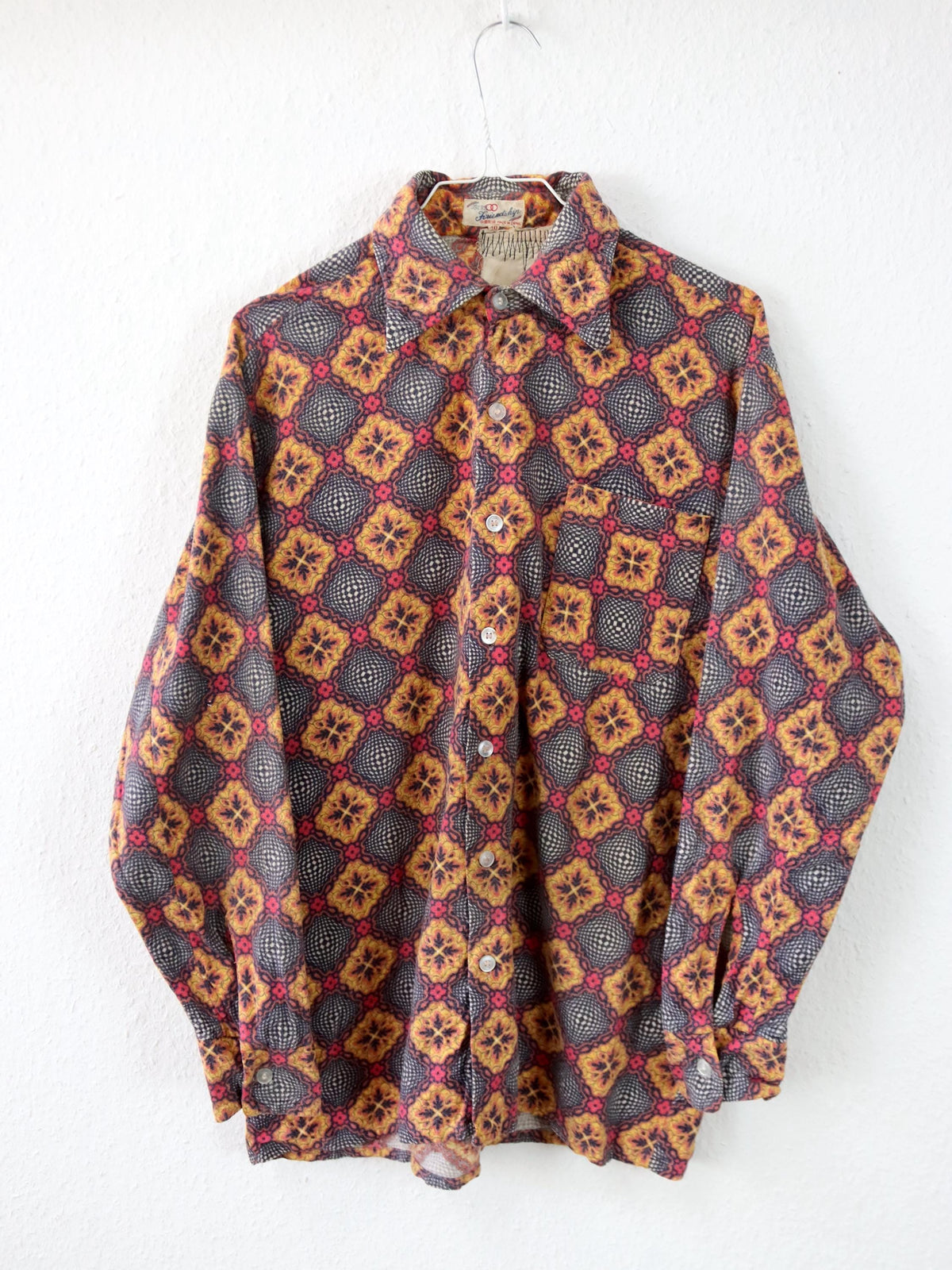 Vintage 70er 80er FRIEDNSHIP Flanellhemd Hemd langarm crazy pattern bunt M