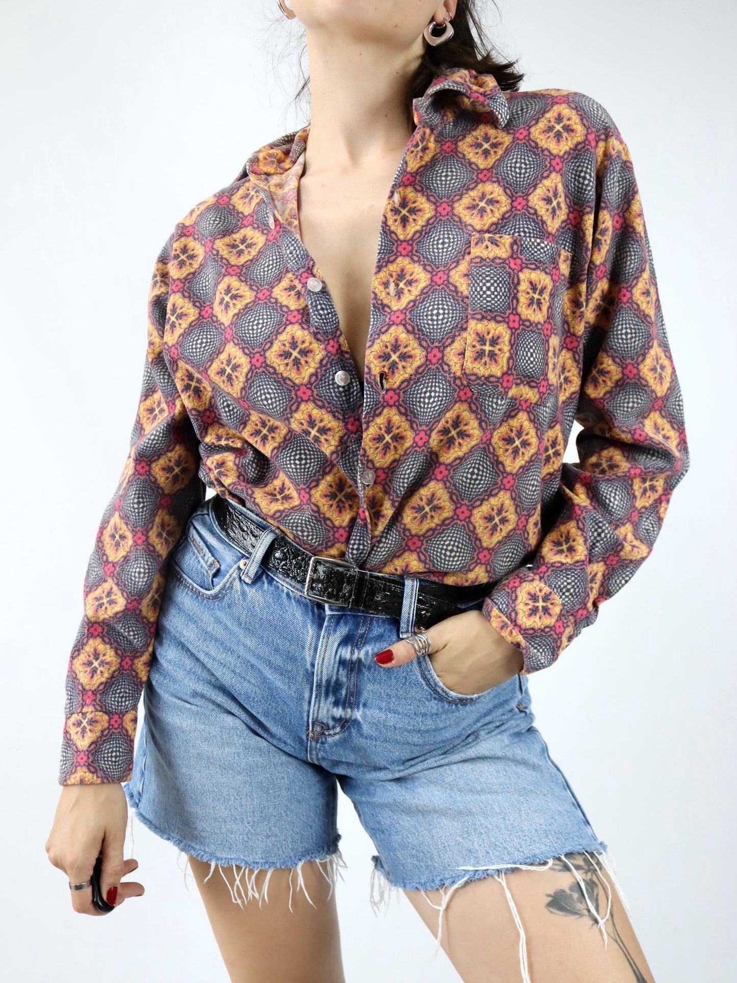 Vintage 70er 80er FRIEDNSHIP Flanellhemd Hemd langarm crazy pattern bunt M