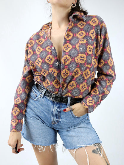 Vintage 70er 80er FRIEDNSHIP Flanellhemd Hemd langarm crazy pattern bunt M