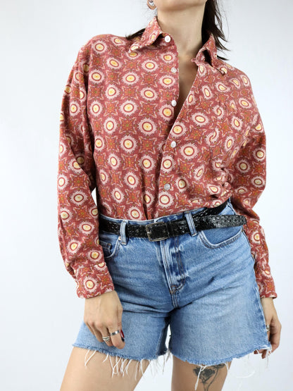 Vintage 70er 80er FRIENDSHIP Flanellhemd Hemd langarm crazy pattern orange M