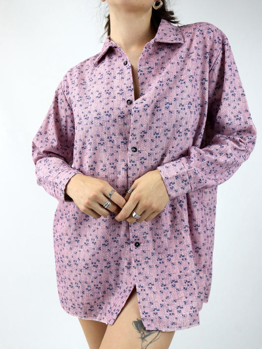 Vintage 70er 80er FRIENDSHIP Hemd Hemd langarm crazy pattern rosa L