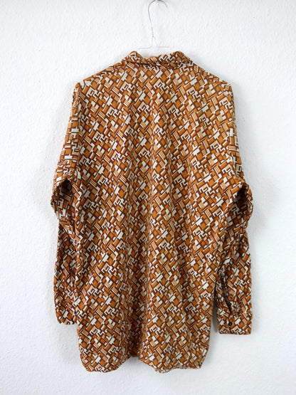 Vintage 70er 80er PERMAFLOTT Hemd langarm crazy pattern orange weiß L