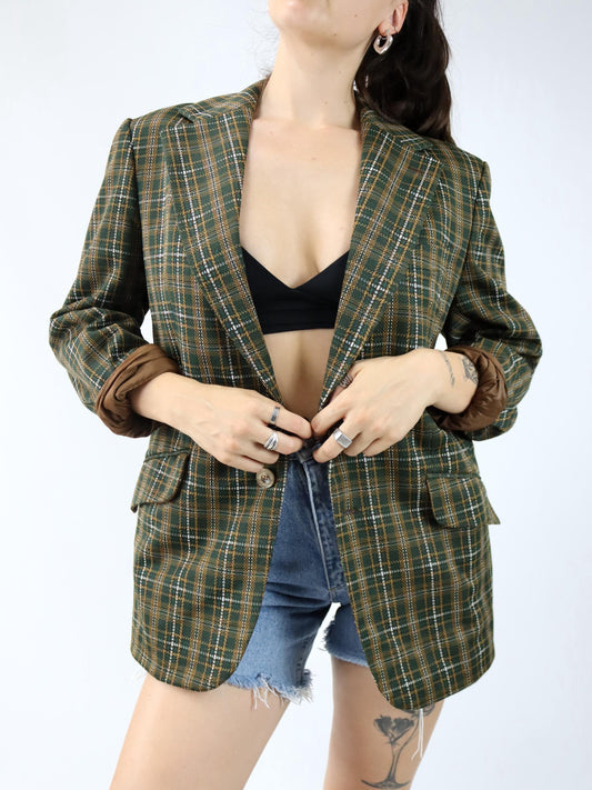 Vintage 70er 80er KONSUMENT Blazer kariert dunkelgrün 50 L
