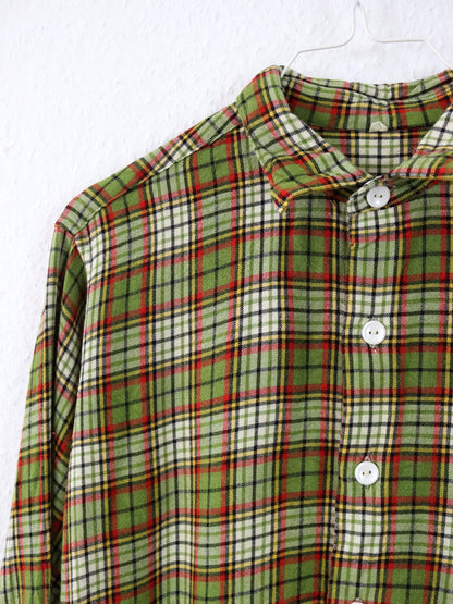Vintage 70er 80er Flanellhemd kariert grün rot halbe Knopfleiste M