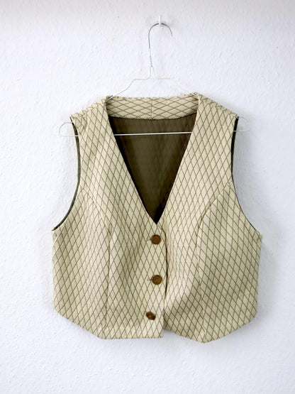 Vintage 80er 90er Weste kariert ärmellos beige 42