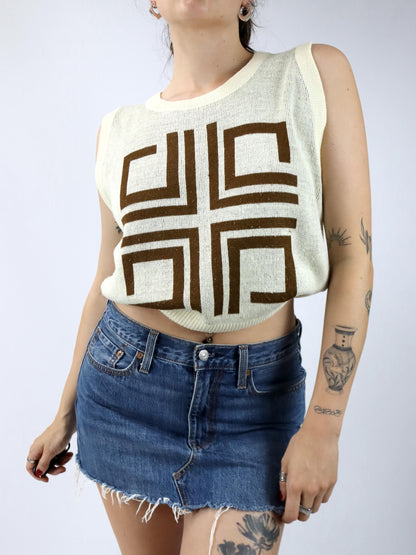 Vintage 80er 90er Pullunder Top Strick beige braun L