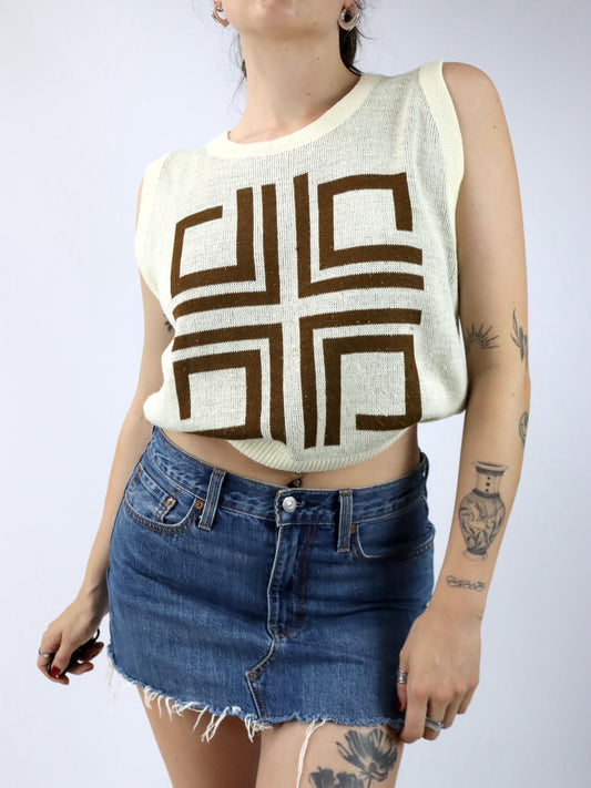 Vintage 80er 90er Pullunder Top Strick beige braun L