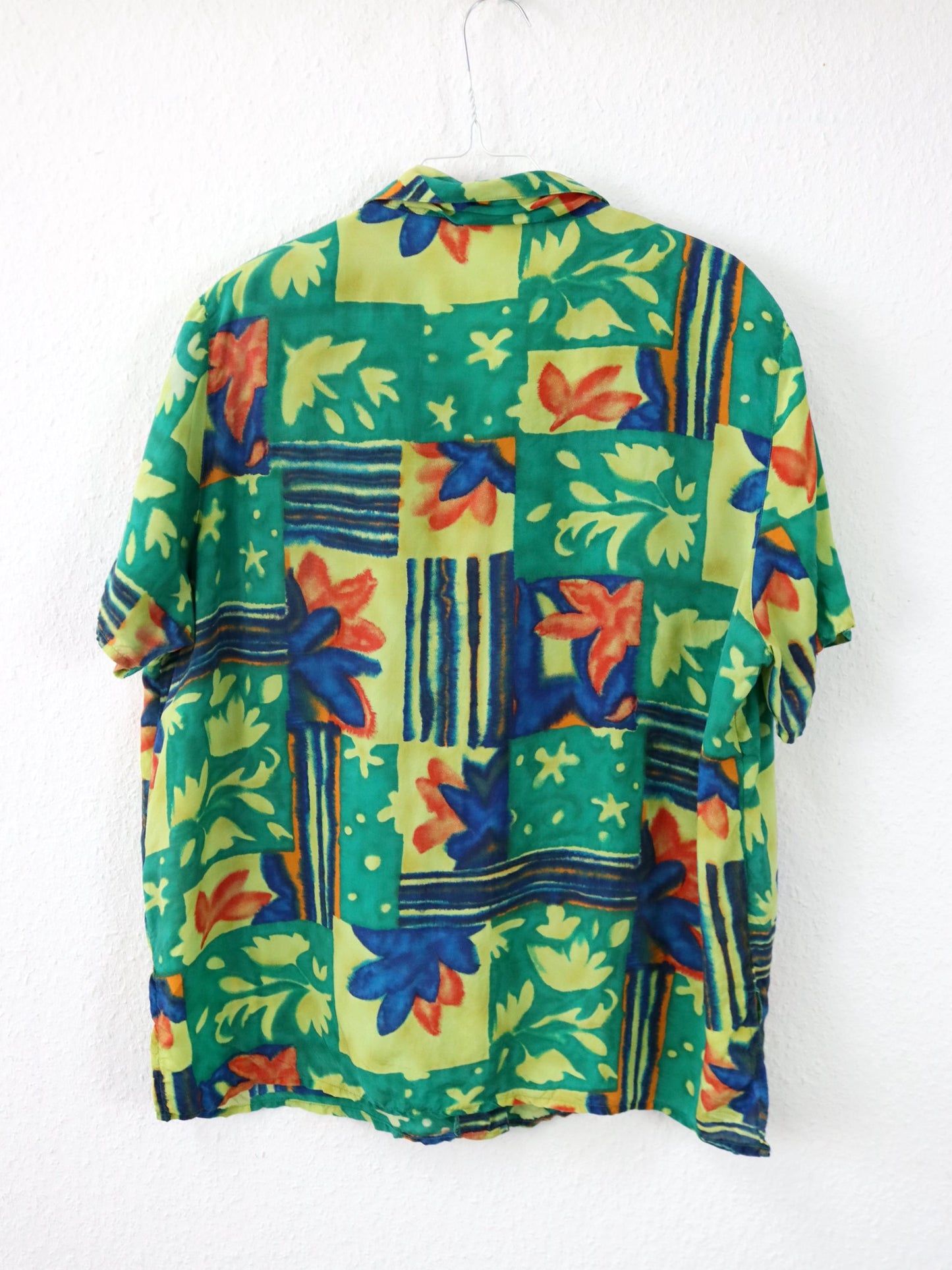 Vintage 80er 90er SIXTH SENSE Bluse kurzarm crazy pattern bunt Schulterpolster 48 XL