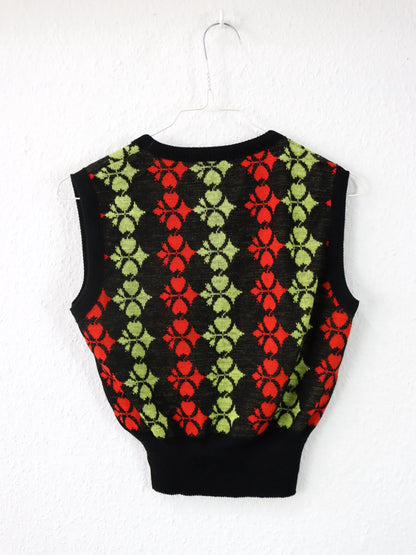Vintage 80er 90er SUPERB Top Strick Pullunder Crop bauchfrei crazy pattern M