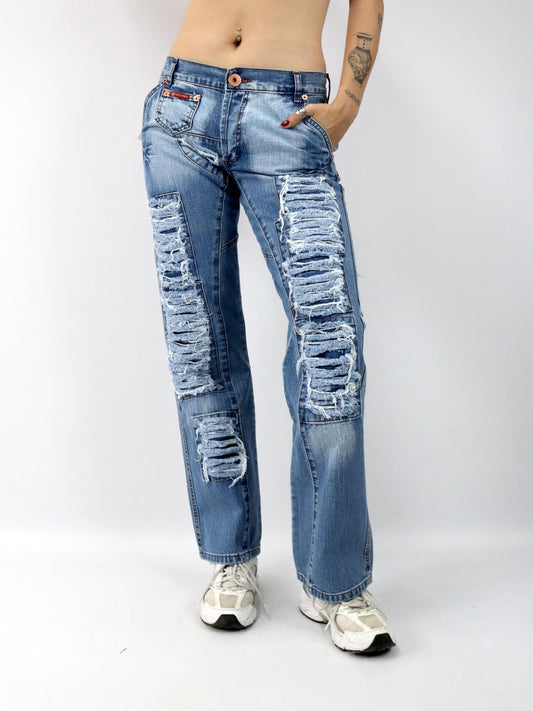 Vintage 00er Y2K Jeans Hose gerades Bein Baggy used look low waist deadstock W32 L32