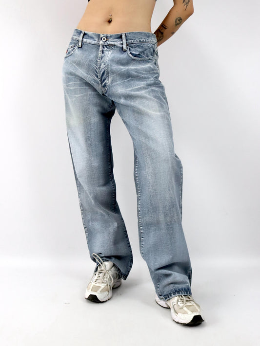 Vintage 90er 00er Y2K ENERGIE Baggy Pants Jeans hellblau grau weites Bein low waist W38