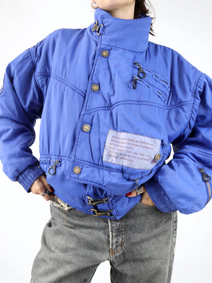 Vintage 80er 90er LEGEND Winterjacke Bomberjacke gefüttert blau Fireman Clips L