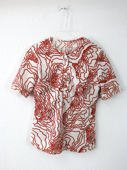 Vintage 70er 80er Bluse kurzarm ausgestellt Blumenmuster orange weiß M