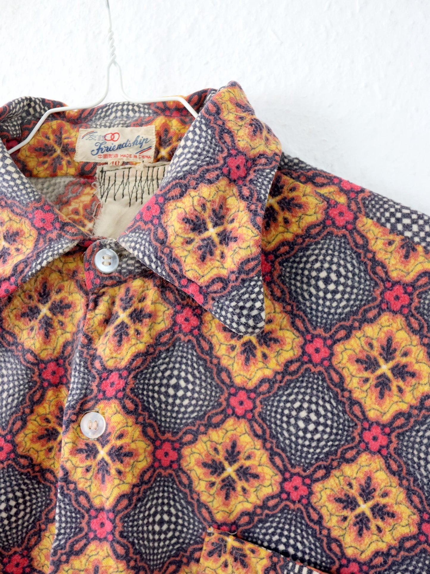 Vintage 70er 80er FRIEDNSHIP Flanellhemd Hemd langarm crazy pattern bunt M