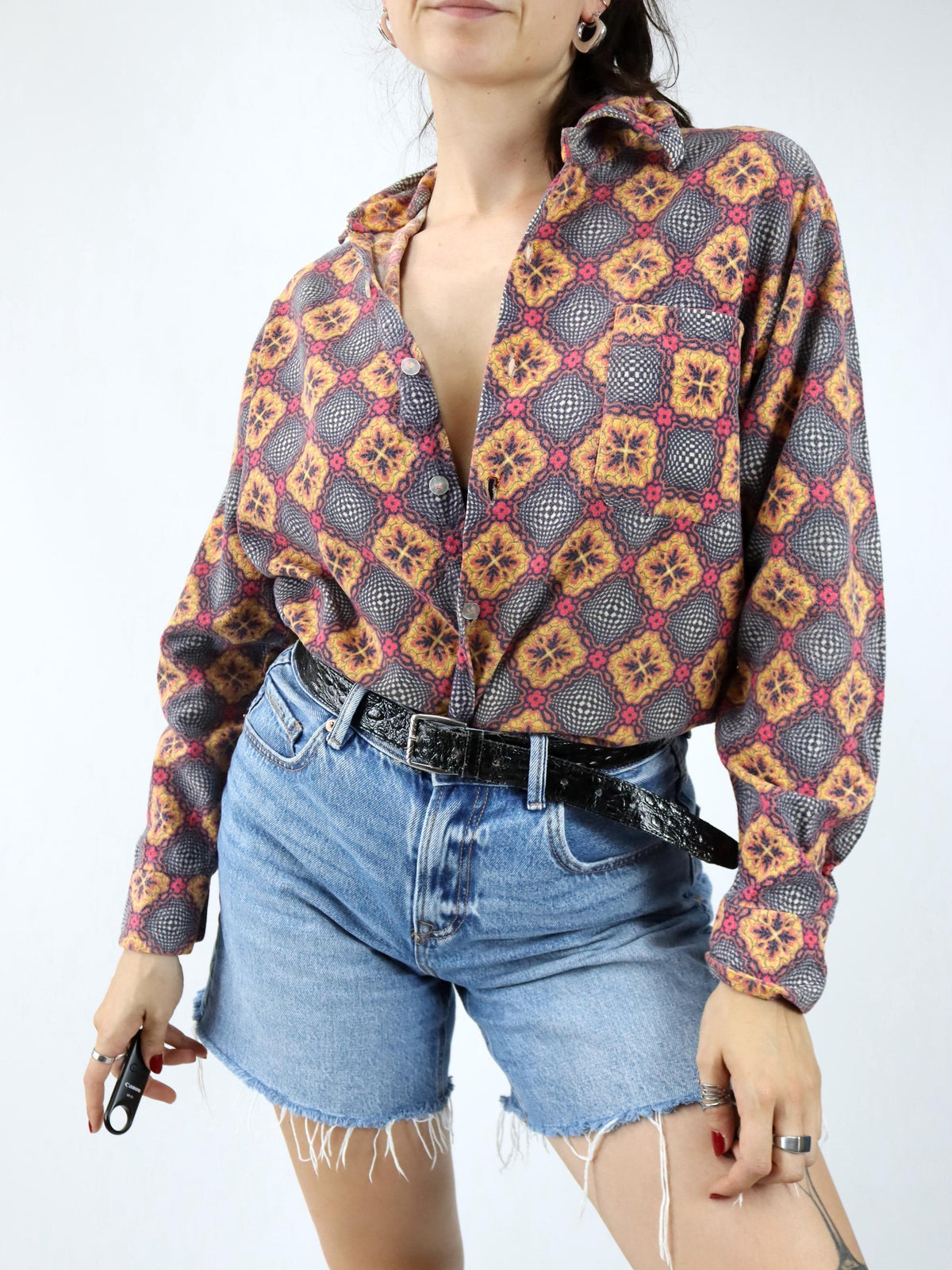 Vintage 70er 80er FRIEDNSHIP Flanellhemd Hemd langarm crazy pattern bunt M
