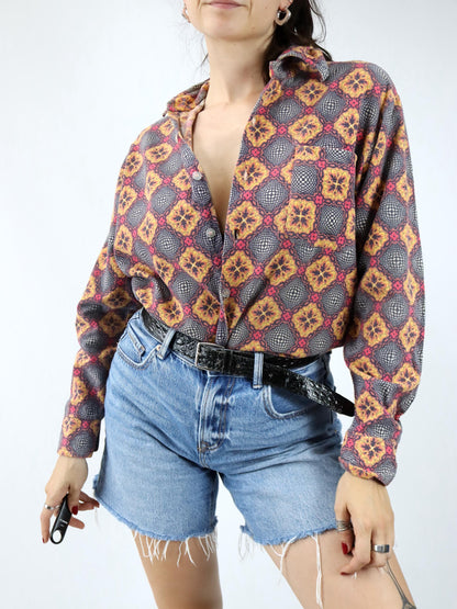 Vintage 70er 80er FRIEDNSHIP Flanellhemd Hemd langarm crazy pattern bunt M