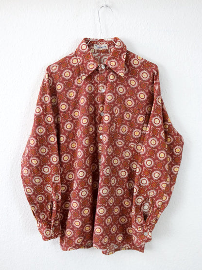 Vintage 70er 80er FRIENDSHIP Flanellhemd Hemd langarm crazy pattern orange M