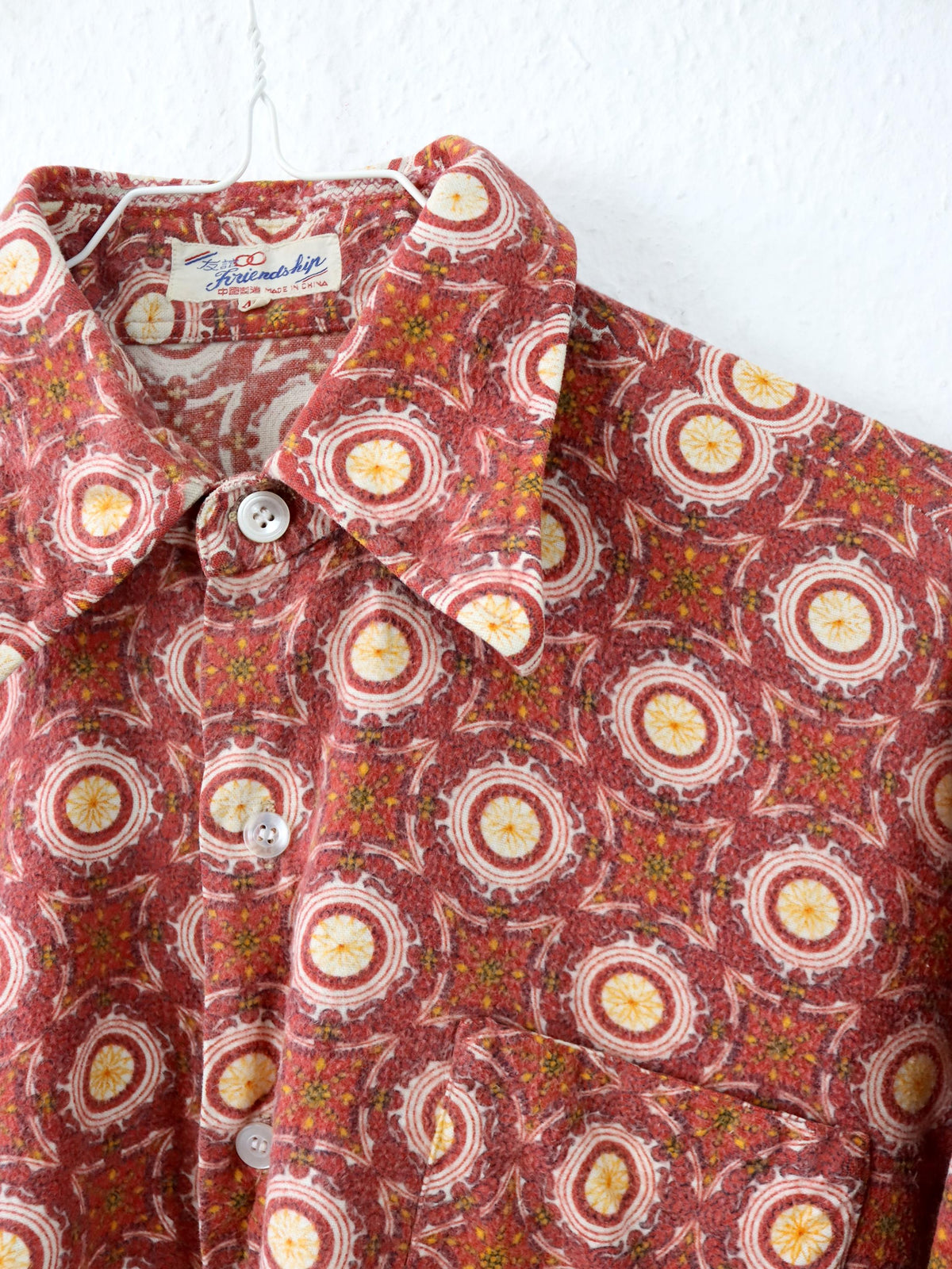 Vintage 70er 80er FRIENDSHIP Flanellhemd Hemd langarm crazy pattern orange M