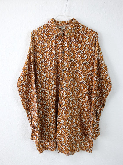 Vintage 70er 80er PERMAFLOTT Hemd langarm crazy pattern orange weiß L