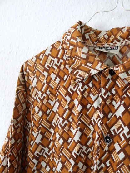 Vintage 70er 80er PERMAFLOTT Hemd langarm crazy pattern orange weiß L