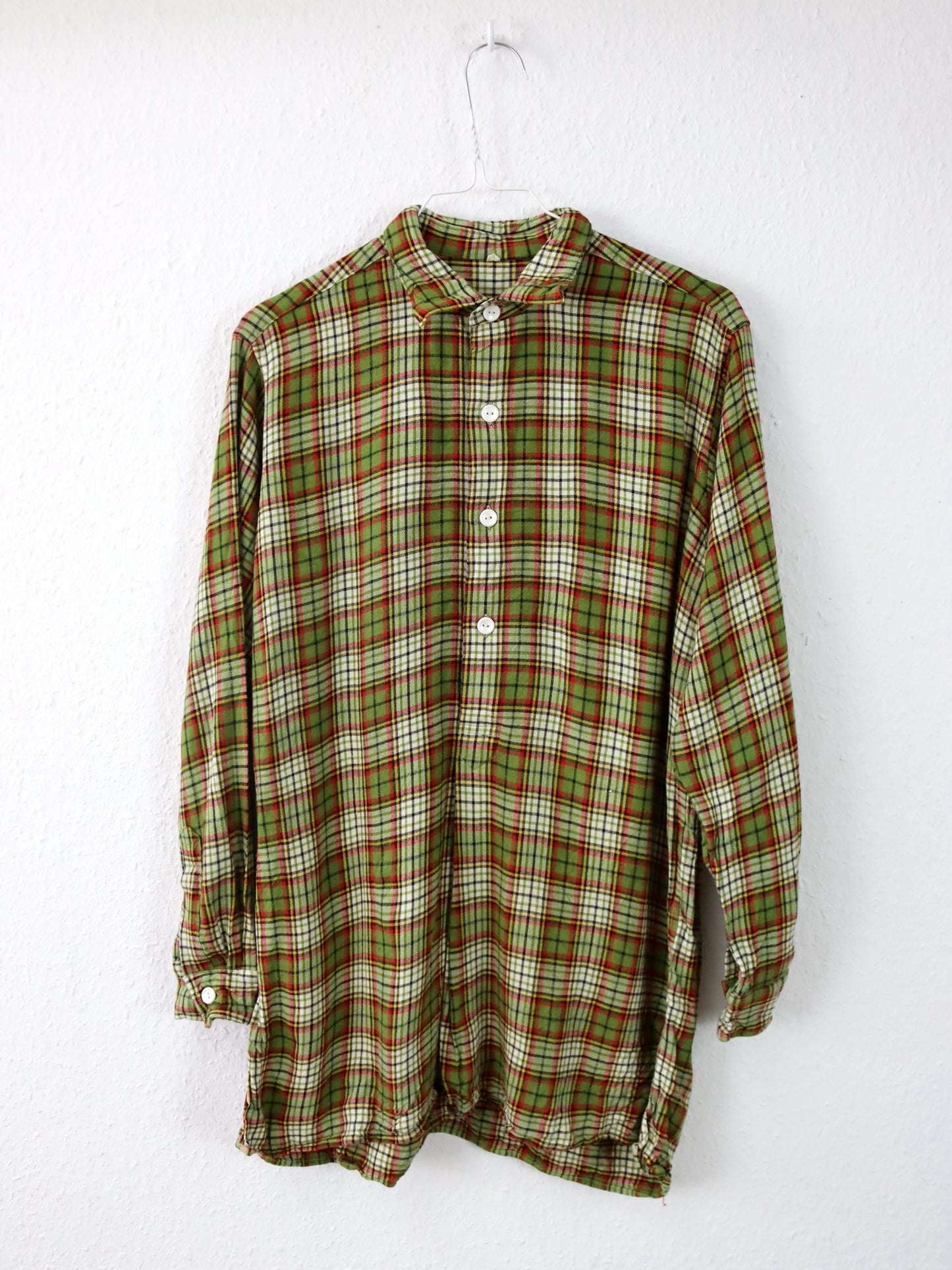 Vintage 70er 80er Flanellhemd kariert grün rot halbe Knopfleiste M