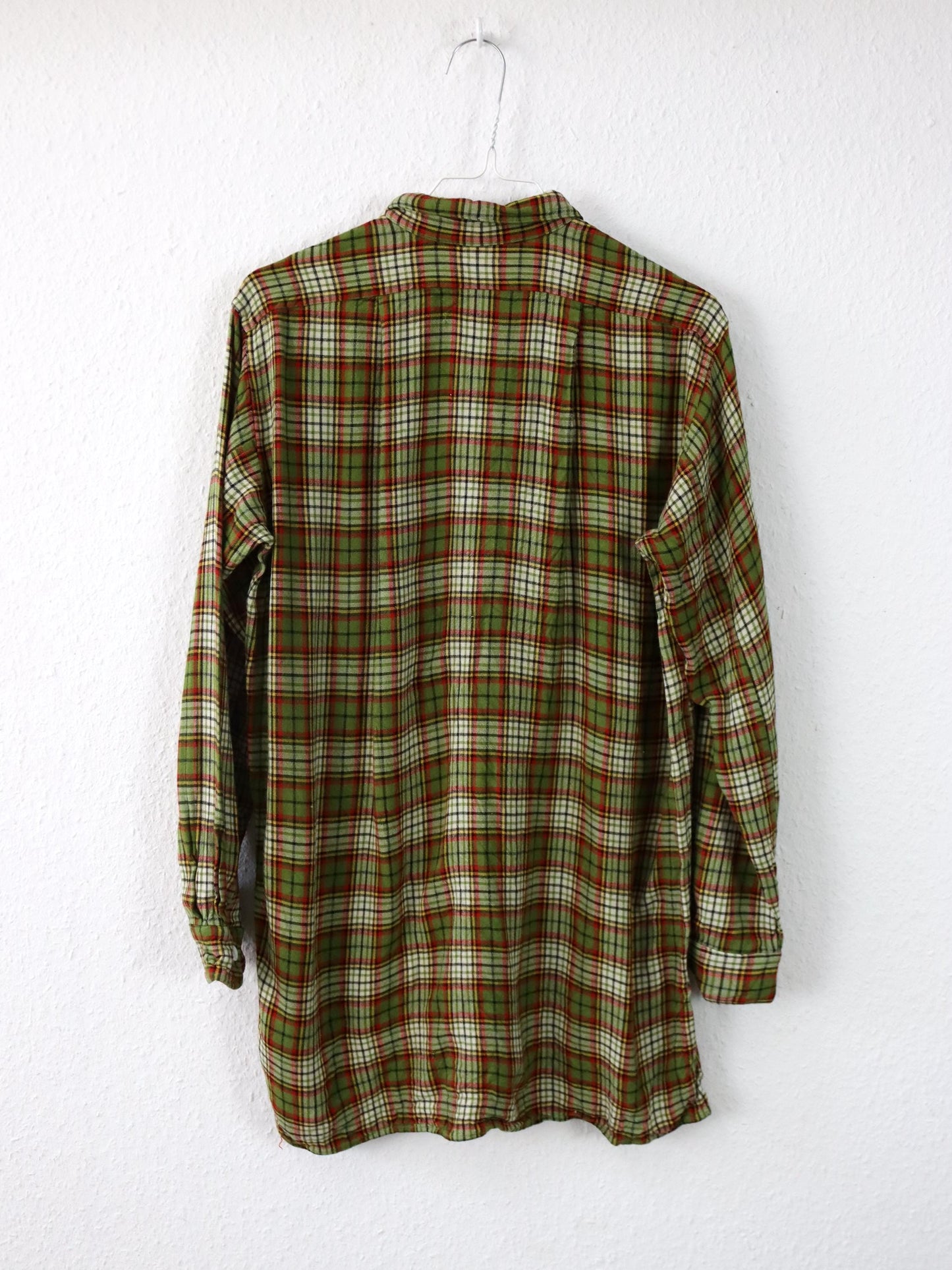 Vintage 70er 80er Flanellhemd kariert grün rot halbe Knopfleiste M