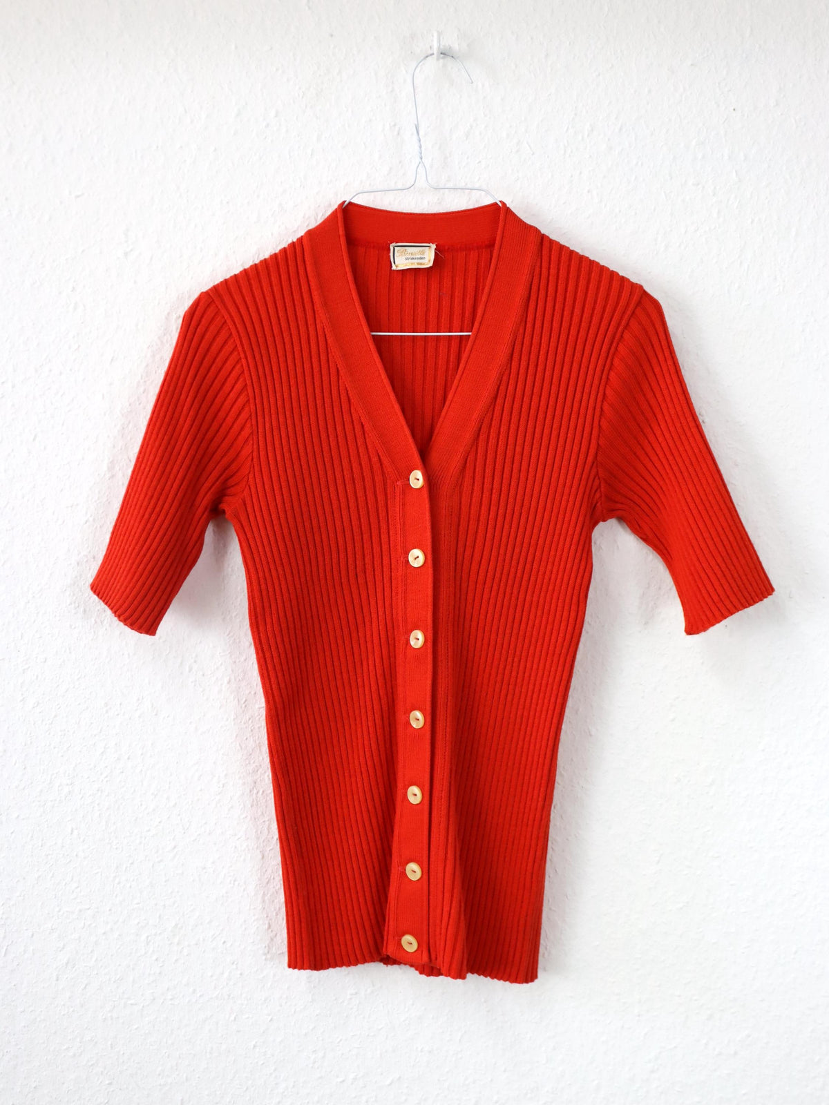 Vintage 80er 90er BRUESTLE Cardigan Strickjacke kurzarm Knopfleiste rot M