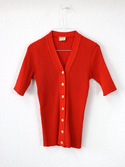 Vintage 80er 90er BRUESTLE Cardigan Strickjacke kurzarm Knopfleiste rot M