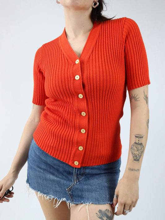 Vintage 80er 90er BRUESTLE Cardigan Strickjacke kurzarm Knopfleiste rot M