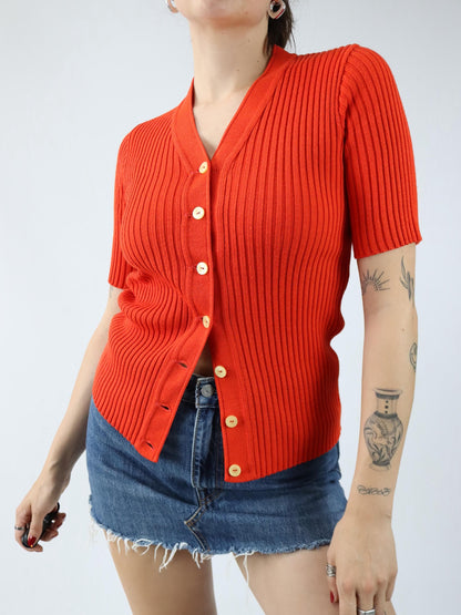 Vintage 80er 90er BRUESTLE Cardigan Strickjacke kurzarm Knopfleiste rot M