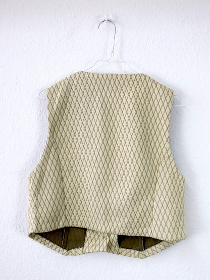 Vintage 80er 90er Weste kariert ärmellos beige 42
