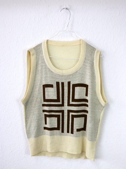Vintage 80er 90er Pullunder Top Strick beige braun L