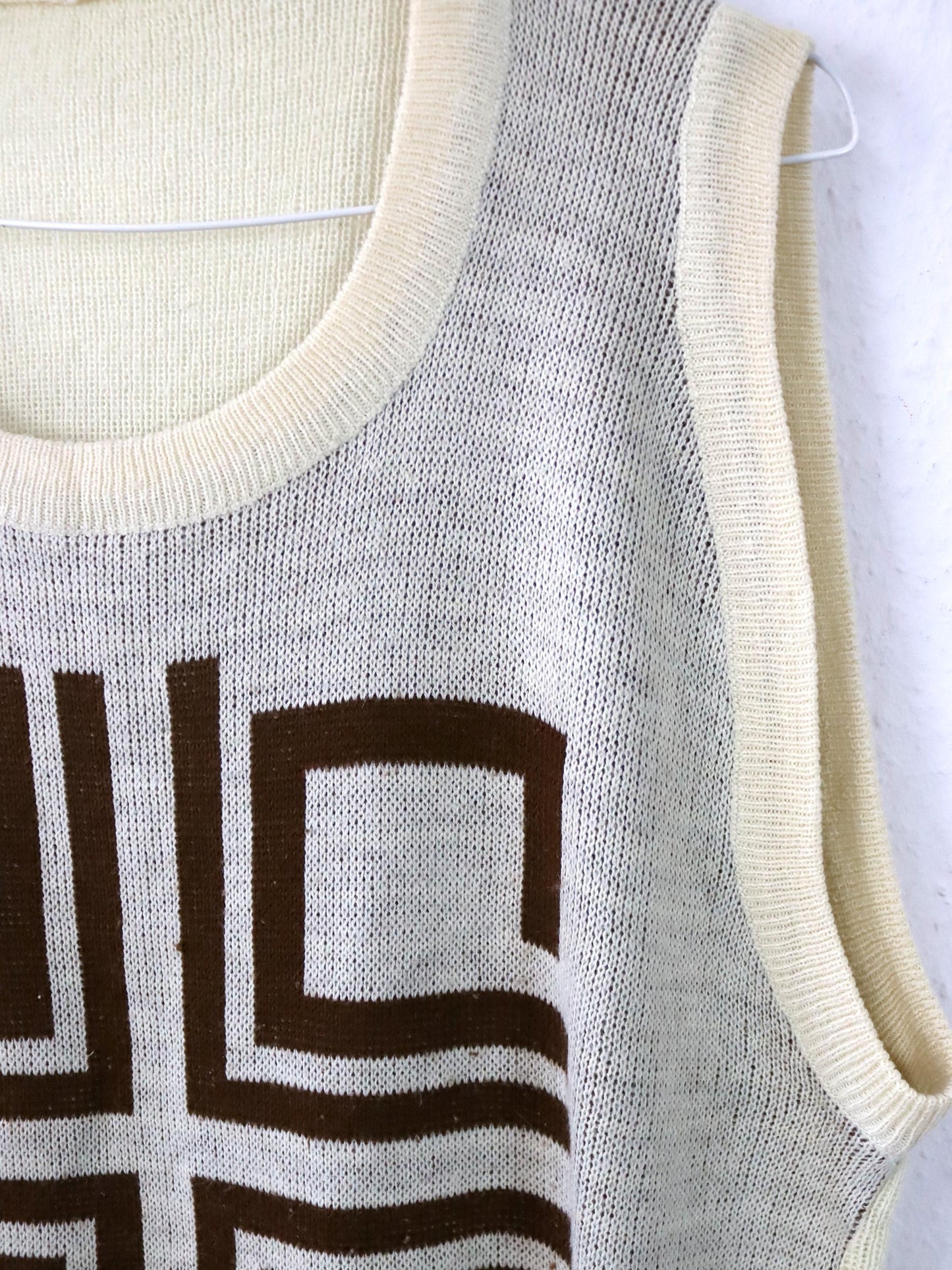Vintage 80er 90er Pullunder Top Strick beige braun L